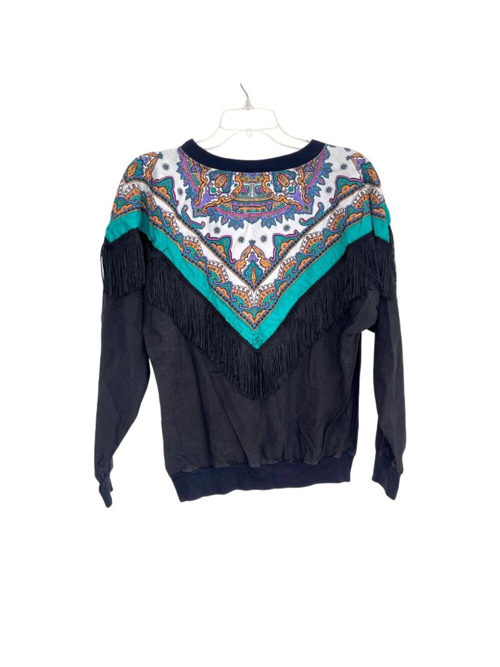 Vintage 70s Fringe Paisley Sweatshirt Hazelwood Southwestern Fashion USA L